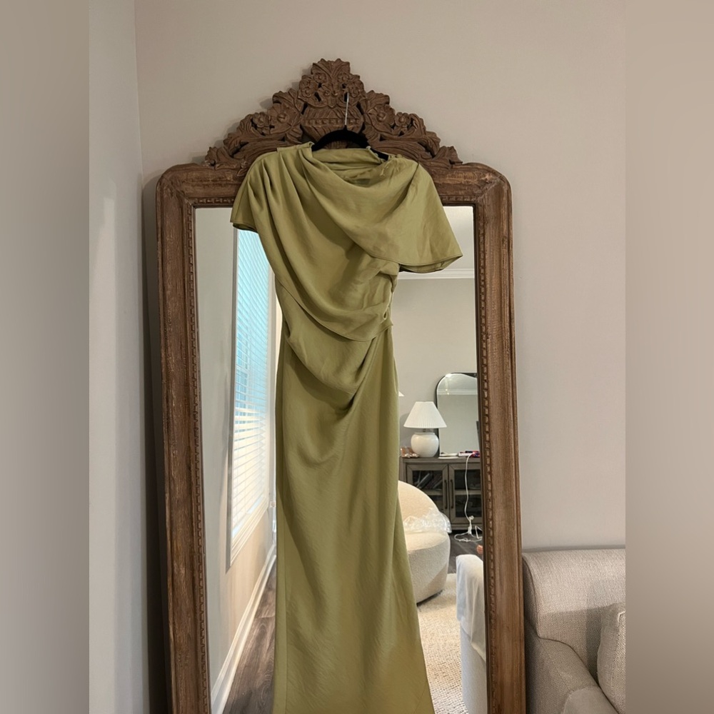 ASOS DESIGN high neck drape bodice cape maxi dress in pale sage size 4